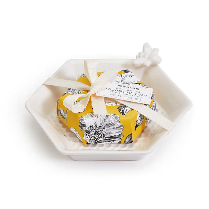 Two's Company Bee Clean Honey Soap with Honeycomb Dish