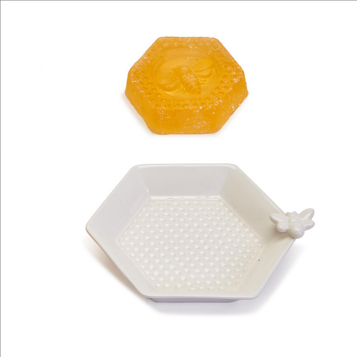 Two's Company Bee Clean Honey Soap with Honeycomb Dish