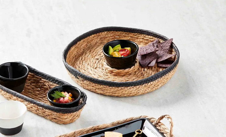 Mudpie Black & Tan Chip Basket & Dip Cup Set