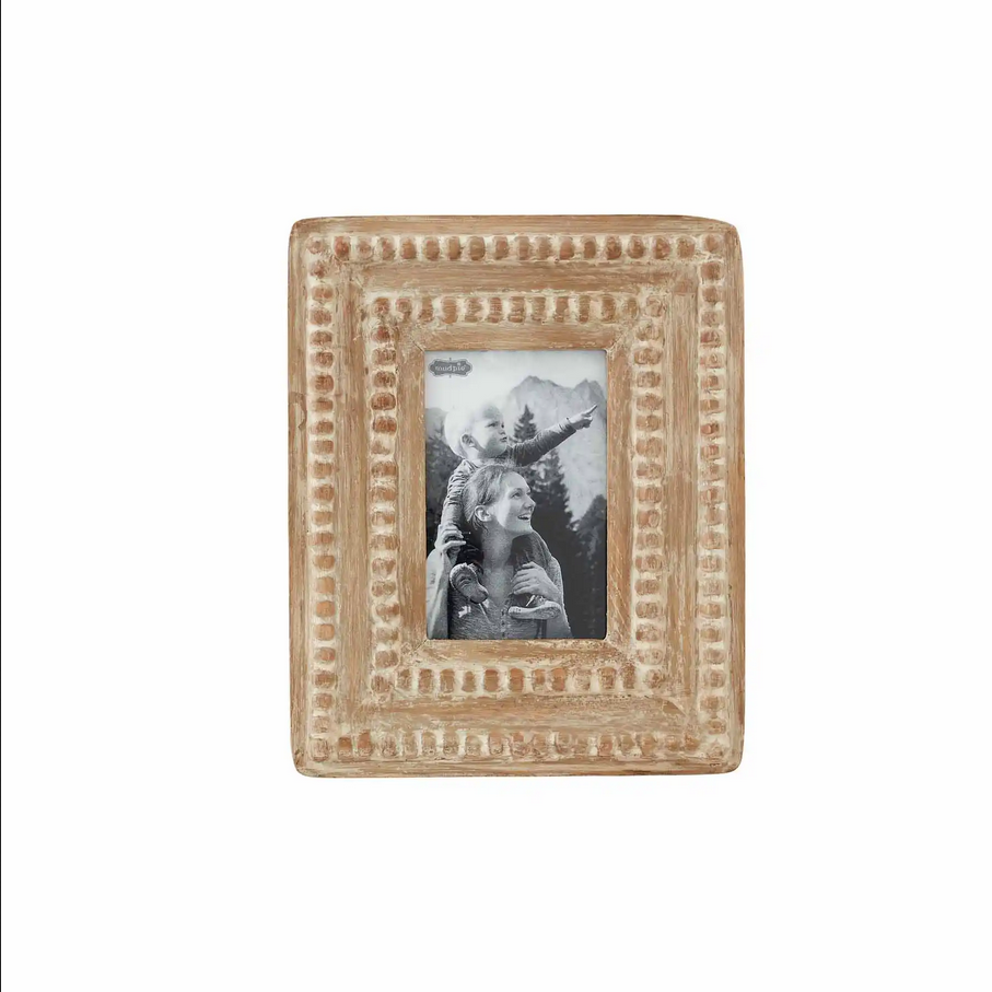 Mudpie White Washed Beaded Wood Frame